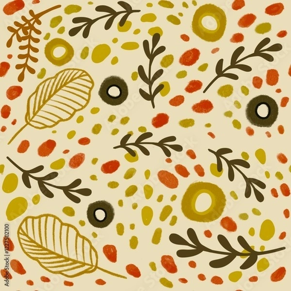 Fototapeta Modern botany elements seamless pattern illustration
