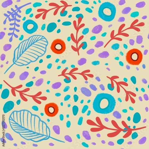 Fototapeta Modern botany elements seamless pattern illustration
