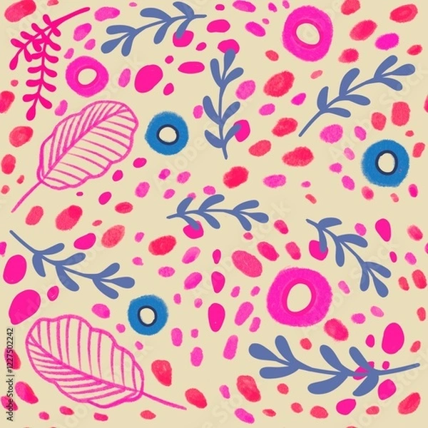 Fototapeta Modern botany elements seamless pattern illustration
