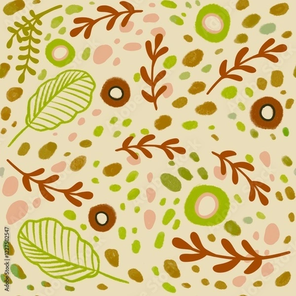 Fototapeta Modern botany elements seamless pattern illustration
