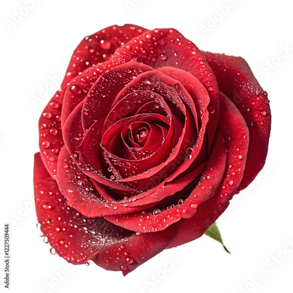 Fototapeta A close-up of a stunning red rose, with each petal kissed by dew, encapsulating Valentine's spirit with a transparent background