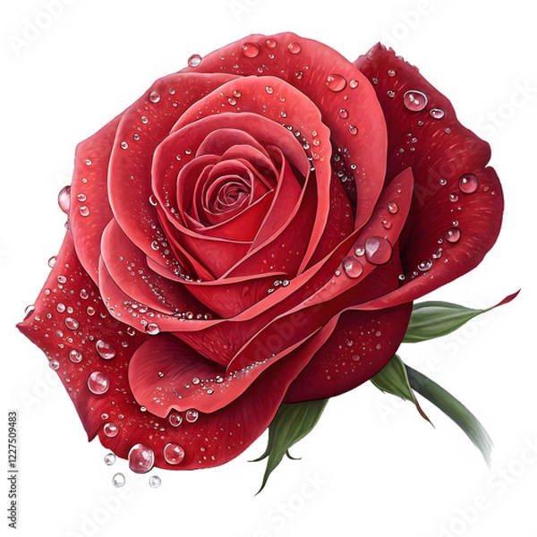 Fototapeta Elegant and timeless, a red rose glistens with morning dew, embodying the essence of Valentine's romance with a transparent background