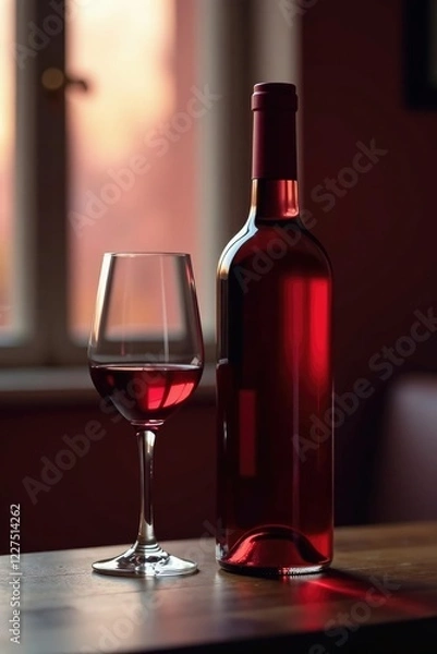Fototapeta Red wine bottle with a subtle gradient effect on the background, atmosphere, mood, ambiance