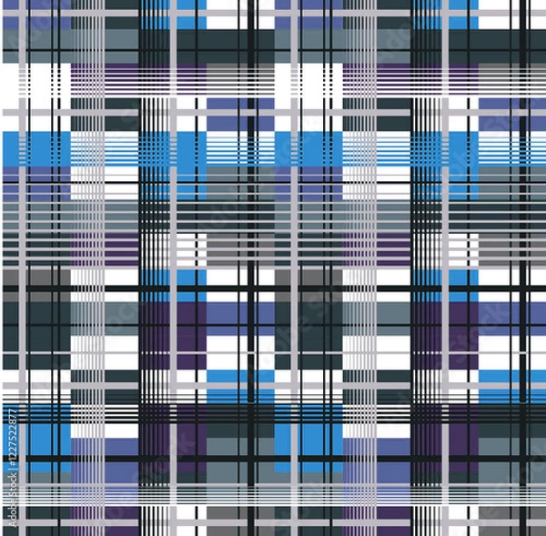 Obraz Tartan plaid white black line fabric texture blue background seamless pattern ,Scottish cage