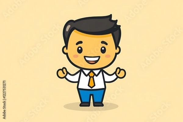 Obraz Happy Young Cartoon Businessman Vector Illustration