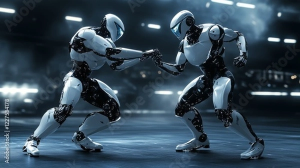 Fototapeta Two Futuristic Robots in Intense Combat - Technological Showdown