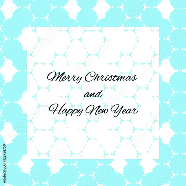 Fototapeta Merry Christmas Happy new year greeting card on abstract snowflakes background. Winter holidays design for cards, invitation