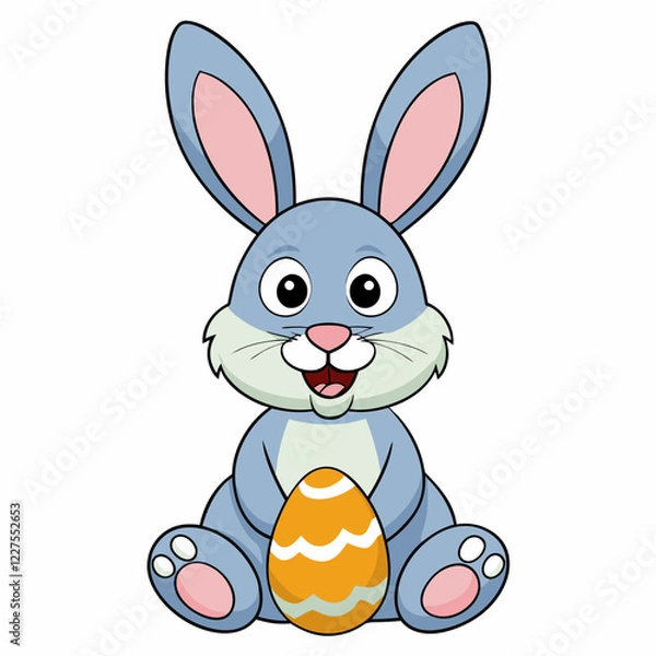 Fototapeta Easter Bunny, Cute Easter Bunny Holding Egg , Cartoon Rabbit Clipart