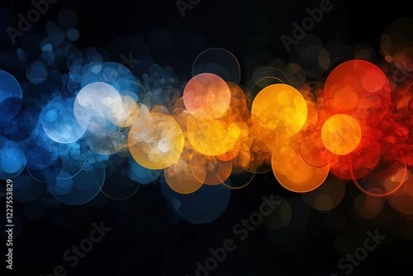 Fototapeta An energetic abstract visual featuring a series of colorful orbs in blue, orange, and white against a dark background, exuding a fun and lively atmosphere.
