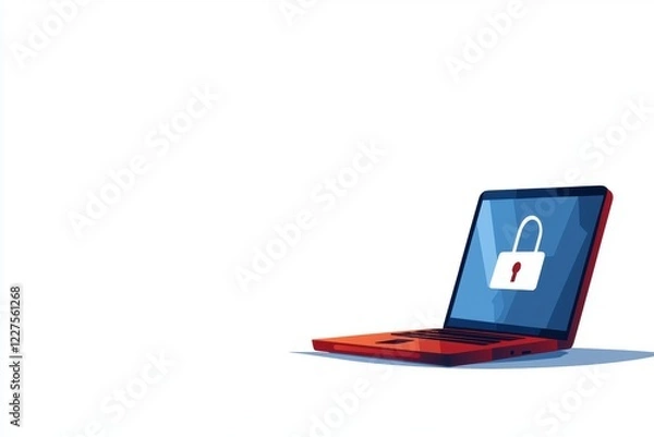 Obraz Flat Design Laptop with Lock Icon Representing Online Security and Cyber Protection