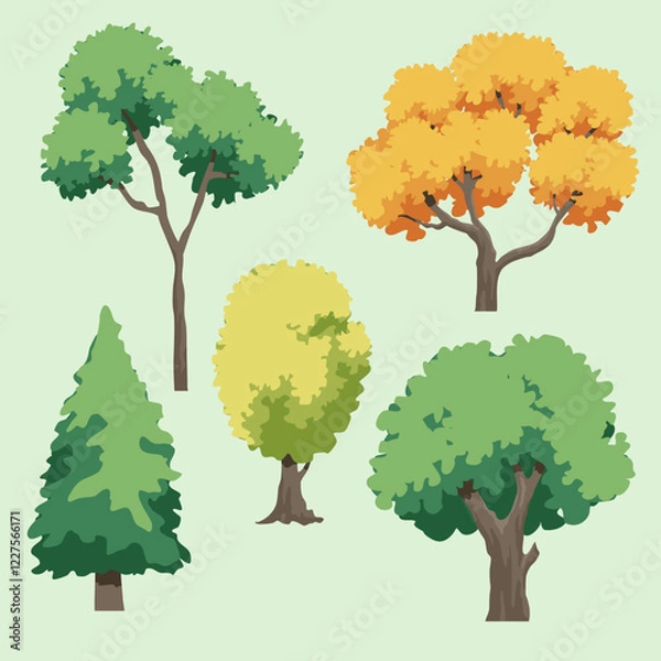 Obraz various simple flat trees for decorating to gardening your graphic. vector, illustration design.