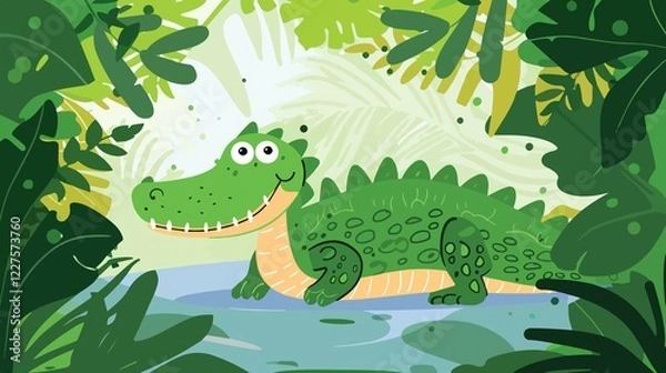 Fototapeta Cute Crocodile Animal Flat Vector Illustration
