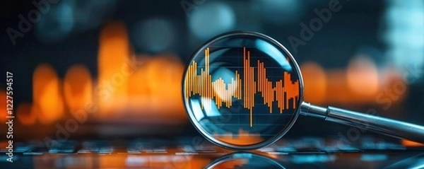 Fototapeta Economic risk uncertainty impact concept. Blurred vision through a fogged magnifying glass over stock market graphs, unclear economic trends, risk in financial analysis