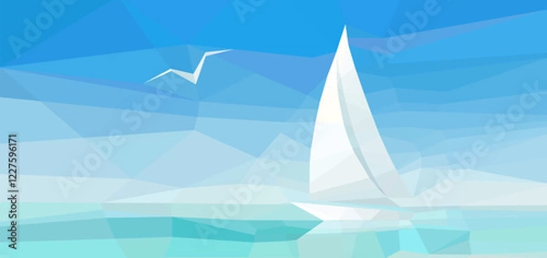 Obraz Horizontal Banner with Seascape and Yacht