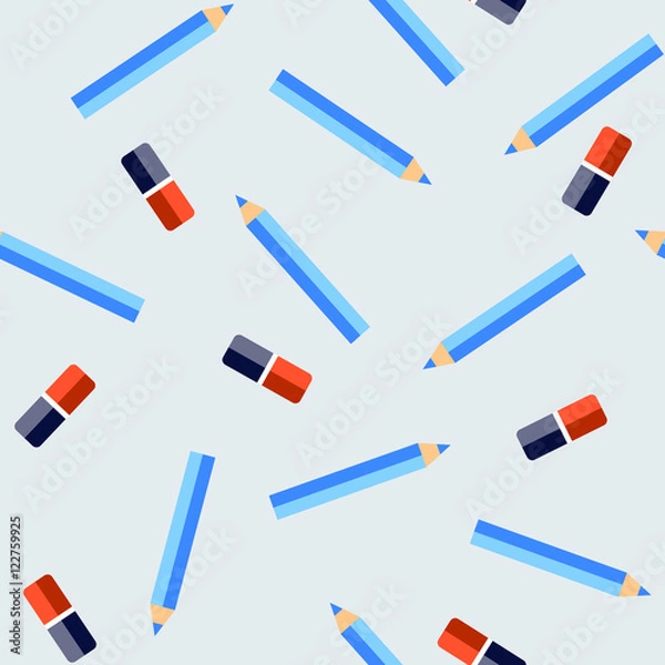 Fototapeta A pattern with blue pencils and erasers