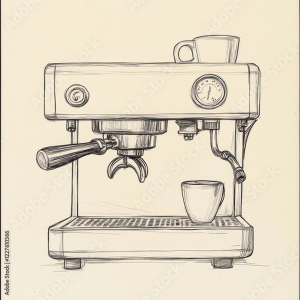 Fototapeta Hand Drawn Sketch Of A Classic Espresso Machine