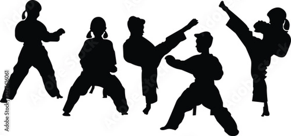 Fototapeta Karate silhouette vector, children playing judo karate ,Well-known martial arts