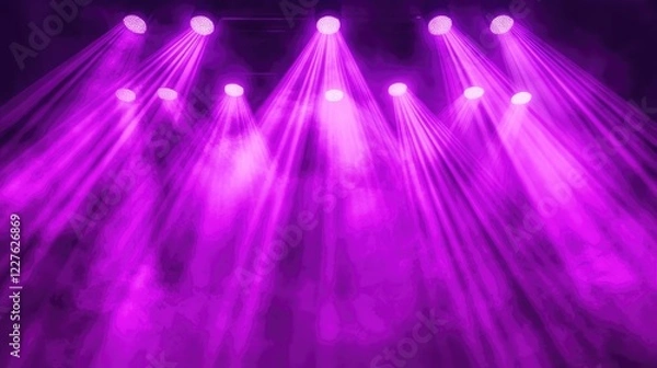 Fototapeta Magenta Neon Light Beams Illuminating Stage for Dynamic Abstract Futuristic Atmosphere in Nightclub and Theatre Performance Settings