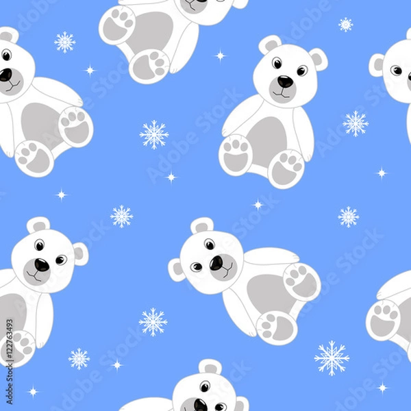 Fototapeta Polar bear and snowflakes seamless pattern