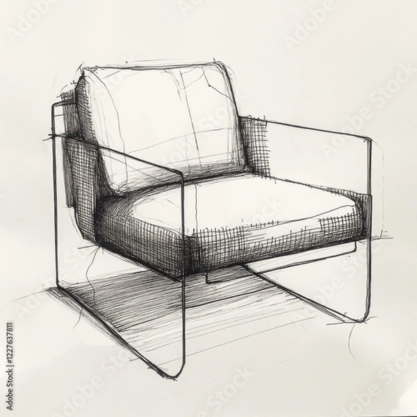 Fototapeta Modern Armchair Design Sketch Ink Drawing