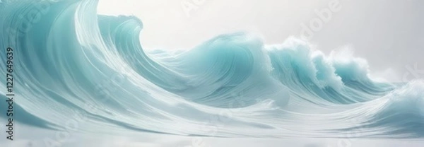 Fototapeta Soft focus abstract waves in pale blues and whites on a soft white backdrop, gentle, light