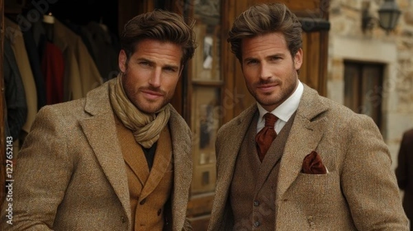 Obraz Twin models in tweed suits, Parisian street