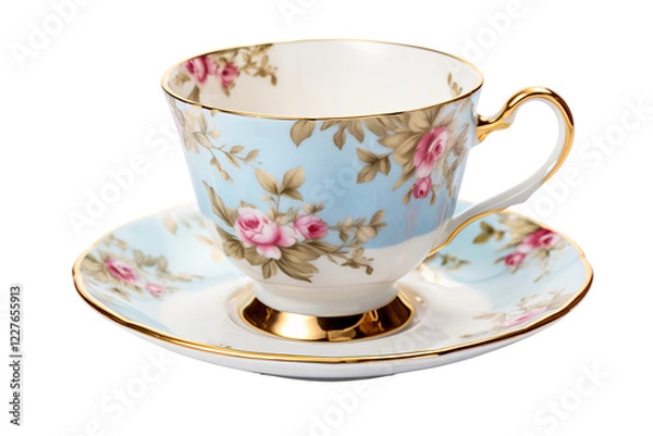 Obraz Dainty Porcelain Teacup and Saucer Isolated on White Cut-Out