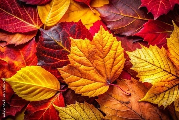 Obraz Autumn Abstract Macro: Vibrant Yellow, Orange, and Red Leaves Close-Up