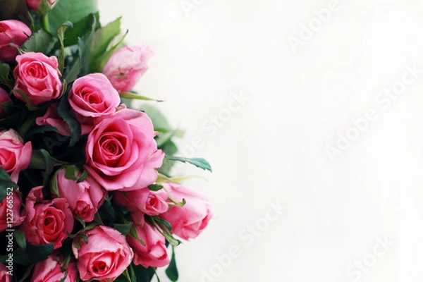 Fototapeta bouquet of pink roses  on white