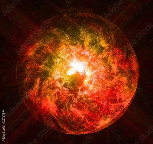 Fototapeta Magical red glowing ball of light with the rays of the stars