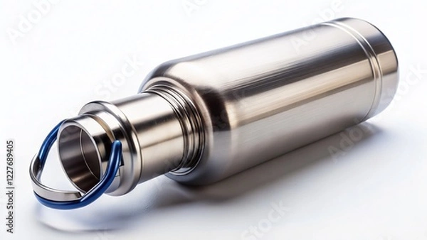 Obraz Black Matte Stainless Steel Thermo Water Bottle Close-up Isolated on White Background - Studio Shot