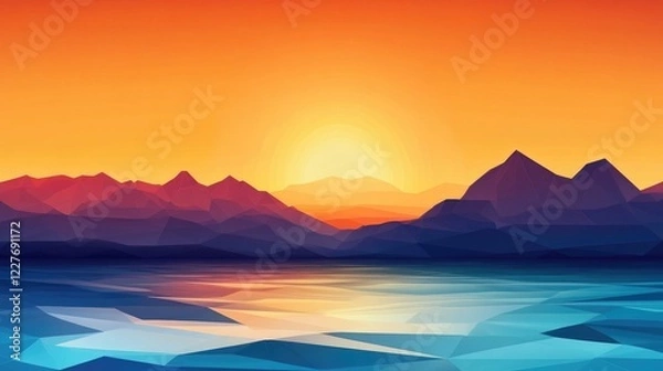 Fototapeta Vibrant Orange Sunset Abstract Background with Geometric Shapes Ideal for Modern Graphic Design and Artistic Projects