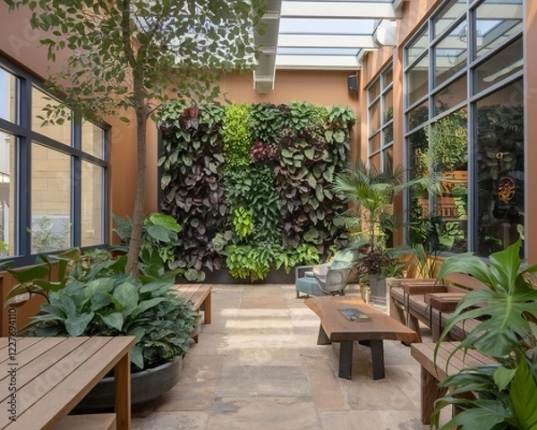 Obraz A photo of an eco friendly biophilic indoor space Lush Biophilic Corridor