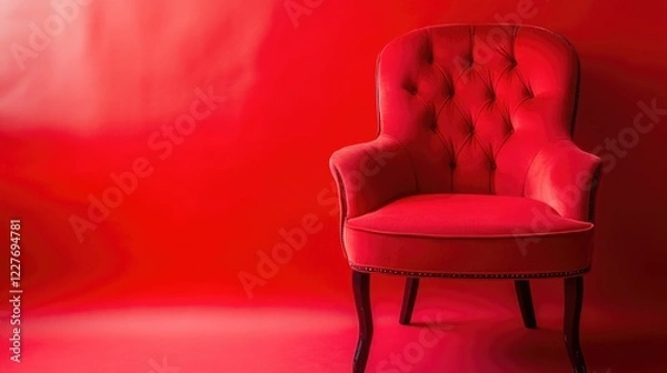 Obraz Vibrant red photo booth chair against a bright red backdrop perfect for lively party photography and memorable moments