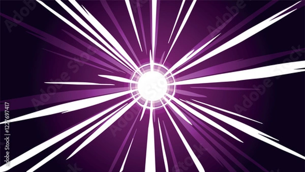 Fototapeta Bright cosmic energy burst with neon purple rays and a glowing center, radiating power and intensity. Ideal for sci-fi, futuristic, and abstract energy designs