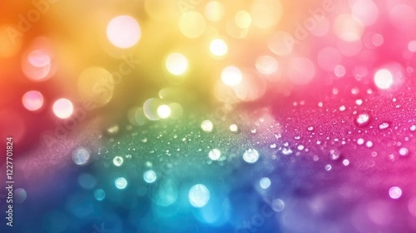 Fototapeta Macro dew droplets creating colorful light effects on a vibrant luxury vintage logo business card template background.