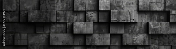 Obraz Seamless grunge dark black anthracite grey gray square mosaic concrete cement stone wall tiles pattern texture wide background banner panoramic panorama