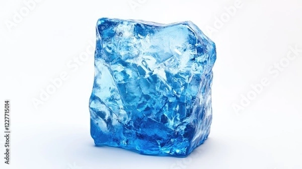 Fototapeta Blue ice block in a studio setting showcasing its clarity and texture against a clean white background for artistic or commercial use.