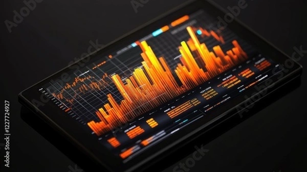 Fototapeta An interactive D bar chart on a financial analyst's tablet, showing real-time stock market data, with bars growing to represent profit increases.