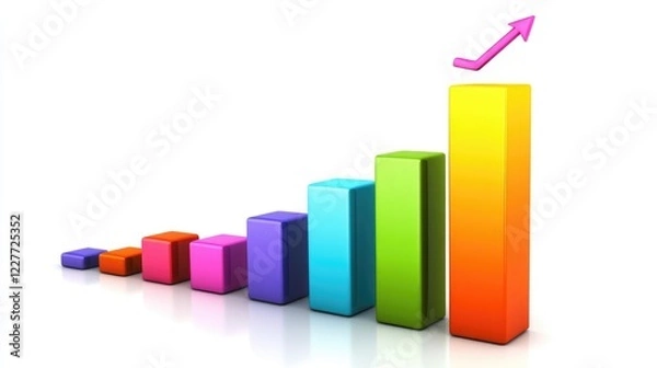 Obraz A D bar chart with vibrant colors, showing financial growth trends over time, set against a white background to emphasize the upward trajectory.