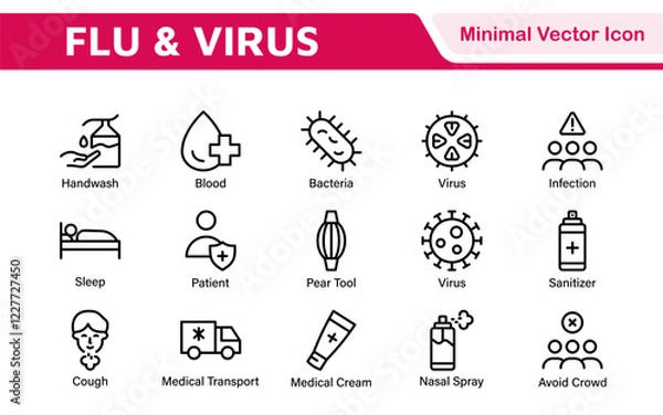 Fototapeta Flu and Virus Icon Set. An essential collection of icons designed to promote health awareness, perfect for enhancing medical materials, educational content, and public health campaigns.