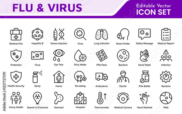 Fototapeta Flu and Virus Icon Set. An essential collection of icons designed to promote health awareness, perfect for enhancing medical materials, educational content, and public health campaigns.