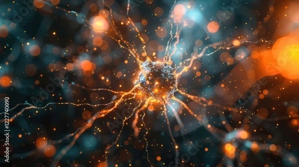 Fototapeta Abstract representation of neural connections with vibrant glowing particles in a digital space