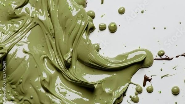 Fototapeta Background with cream pistachio butter or spread smear with smooth texture