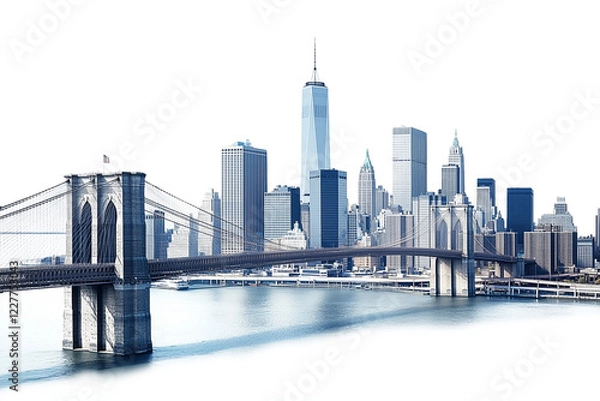 Obraz  a the New York City skyline features the Brooklyn Bridge and buildings isolated on a transparent background