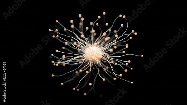 Fototapeta 3D atomic model with glowing particles and delicate tendrils, showcasing intricate details and captivating design