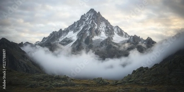 Fototapeta Majestic mountain landscape high altitude nature cloudy environment wide viewpoint tranquil wilderness for nature enthusiasts