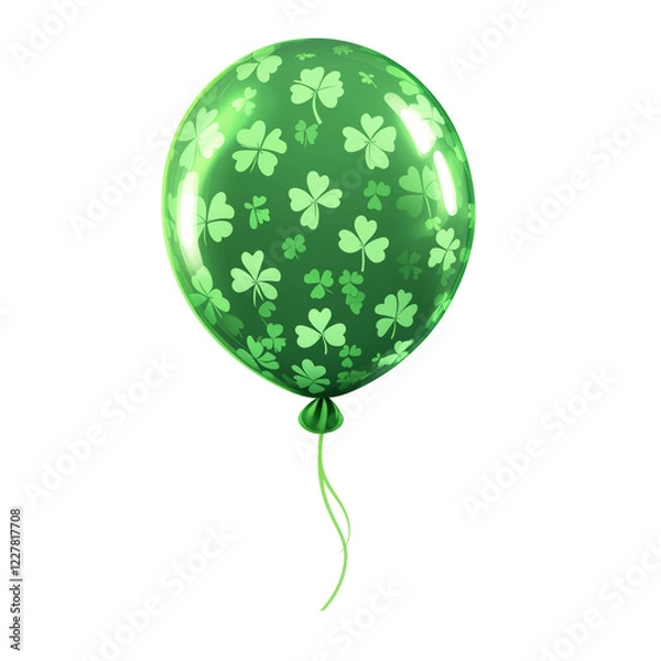 Fototapeta Bright Green Balloon Decorated With Shamrocks Perfect for St. Patrick's Day Celebrations or Festive Gatherings - Watercolor Illustration, Isolated on White Transparent Background, PNG