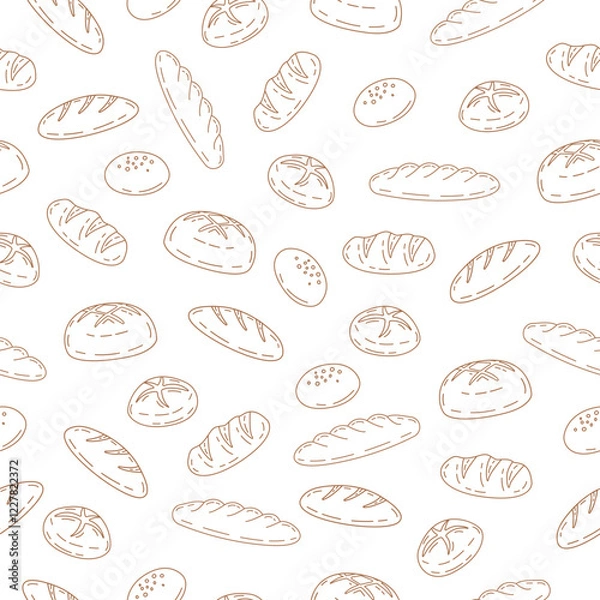 Fototapeta Bread seamless pattern background. Hand drawn bread motif wallpaper. Bakery, bake shop backdrop or food wrapper