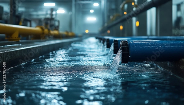 Fototapeta Modern water management system in factory with pipes
